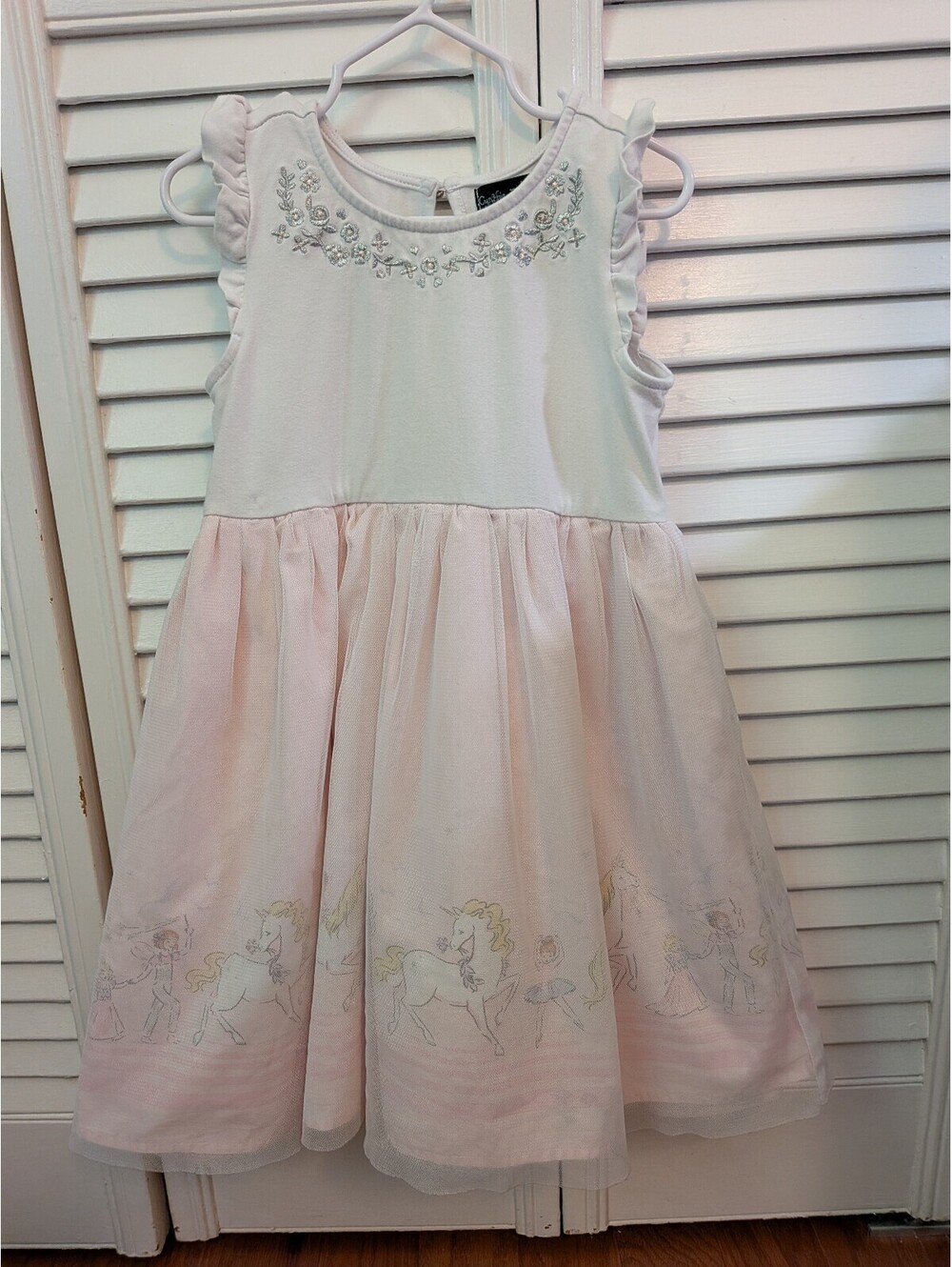 Cynthia Rowley Girls 5T Pink and Unicorn & Ballerina Dress Mesh Overlay Glitter